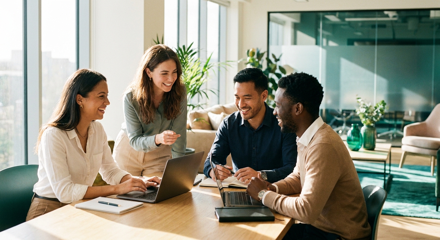 The Rovvi team collaborating in a modern office